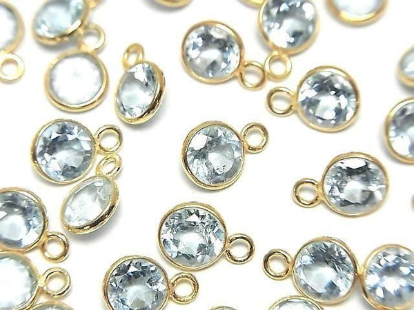 [Video]High Quality Sky Blue Topaz AAA Bezel Setting Round Faceted 6.5x6.5mm 18KGP 3pcs