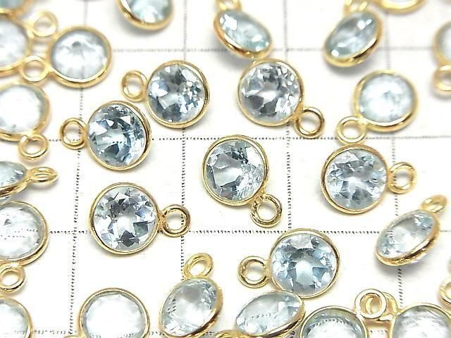 [Video]High Quality Sky Blue Topaz AAA Bezel Setting Round Faceted 6.5x6.5mm 18KGP 3pcs
