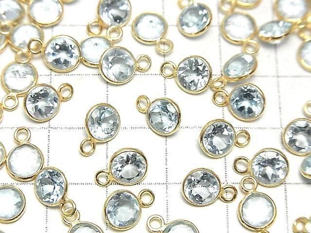 [Video]High Quality Sky Blue Topaz AAA Bezel Setting Round Faceted 6.5x6.5mm 18KGP 3pcs