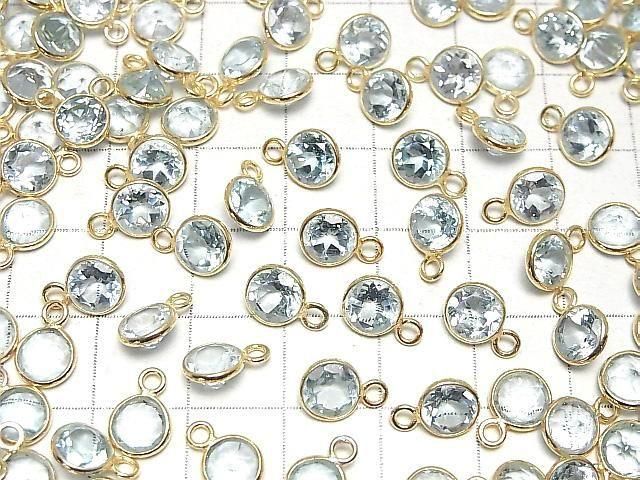 [Video]High Quality Sky Blue Topaz AAA Bezel Setting Round Faceted 6.5x6.5mm 18KGP 3pcs