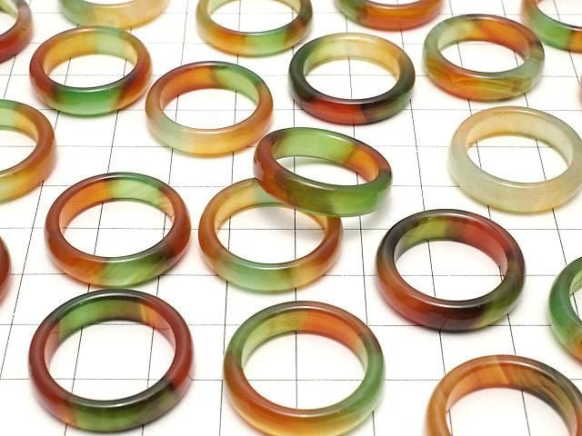 [Video] Green x Red color Chalcedony ring [Size 11]-[Size 16] 2pcs