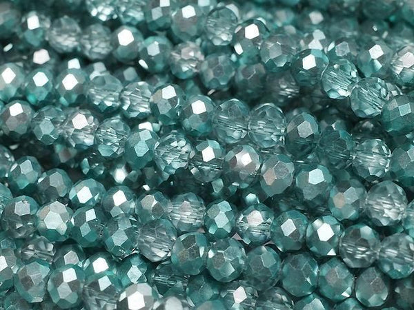 [Video] Glass Beads Faceted Button Rondelle 4.5x4.5x3.5mm Aqua Green Half-Coated 1strand Beads (approx. 15 inches/38 cm)
