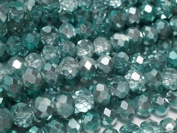 [Video] Glass Beads Faceted Button Rondelle 6x6x4.5mm Aqua Green Half-Coated 1strand Beads (approx. 15 inches/37 cm)