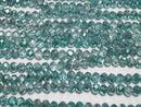 [Video] Glass Beads Faceted Button Rondelle 6x6x4.5mm Aqua Green Half-Coated 1strand Beads (approx. 15 inches/37 cm)