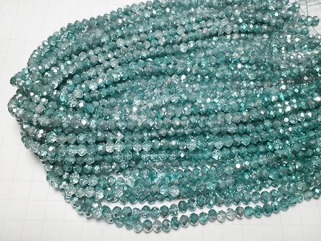 [Video] Glass Beads Faceted Button Rondelle 6x6x4.5mm Aqua Green Half-Coated 1strand Beads (approx. 15 inches/37 cm)