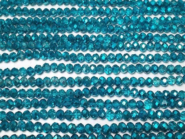 [Video] Glass Beads Faceted Button Rondelle 6x6x4.5mm Blue-Green Half-Coated 1strand Beads (approx. 15 inches/37 cm)