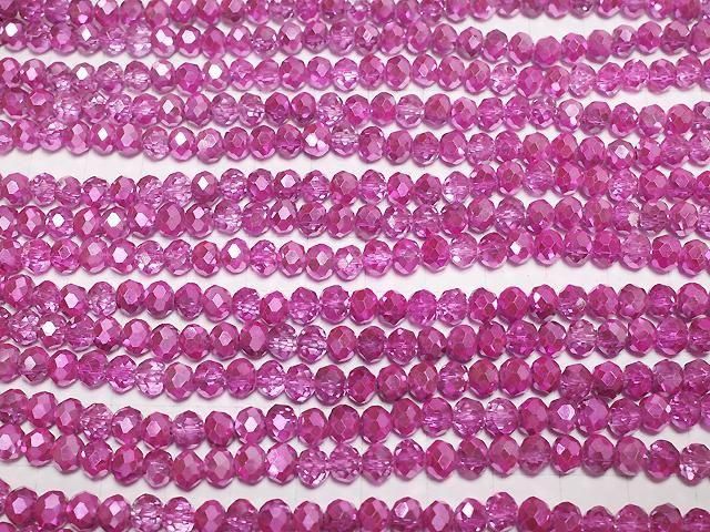 [Video] Glass Beads Faceted Button Rondelle 6x6x4.5mm Pink Half-Coated 1strand Beads (approx. 15 inches/37 cm)