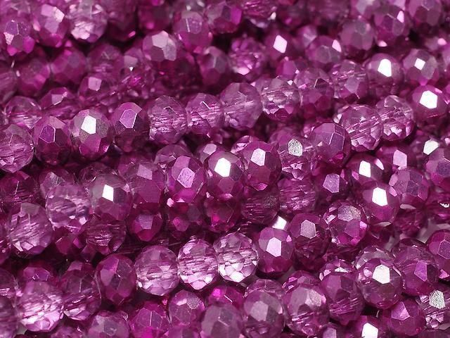 [Video] Glass Beads Faceted Button Rondelle 4.5x4.5x3.5mm Pink Purple Half-Coated 1strand Beads (approx. 15 inches/36 cm)