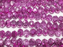 [Video] Glass Beads Faceted Button Rondelle 6x6x4.5mm Pink Purple Half-Coated 1 Strand (approx. 15 inches/37 cm)