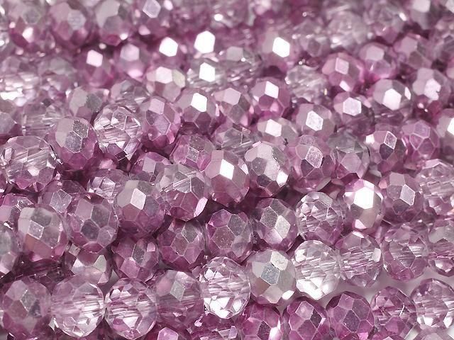 [Video] Glass Beads Faceted Button Rondelle 6x6x4.5mm Smoky Pink Half-Coated 1strand Beads (approx. 15 inches/37 cm)