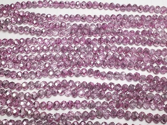 [Video] Glass Beads Faceted Button Rondelle 6x6x4.5mm Smoky Pink Half-Coated 1strand Beads (approx. 15 inches/37 cm)