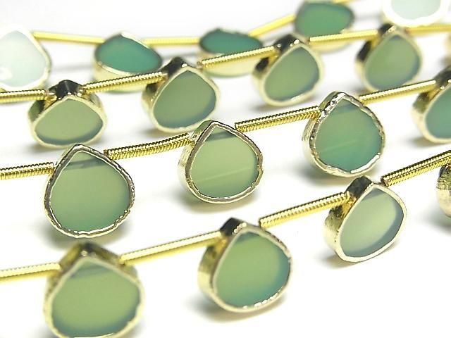 [Video] Apple Green Chalcedony Bezel Setting Chestnut half or 1strand beads (aprx.7inch/17cm)