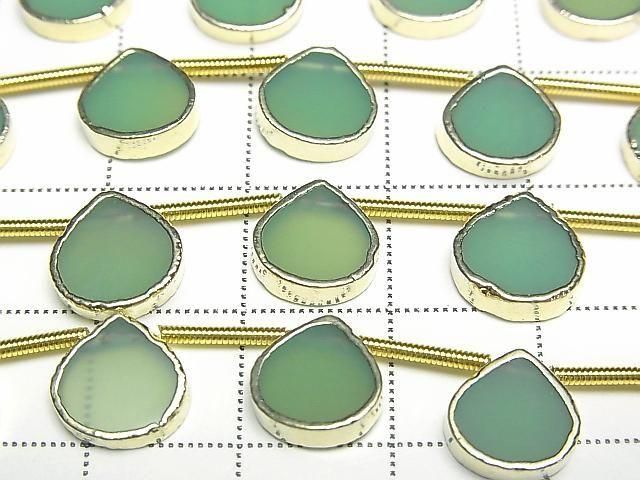 [Video] Apple Green Chalcedony Bezel Setting Chestnut half or 1strand beads (aprx.7inch/17cm)
