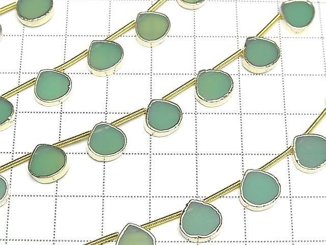 [Video] Apple Green Chalcedony Bezel Setting Chestnut half or 1strand beads (aprx.7inch/17cm)