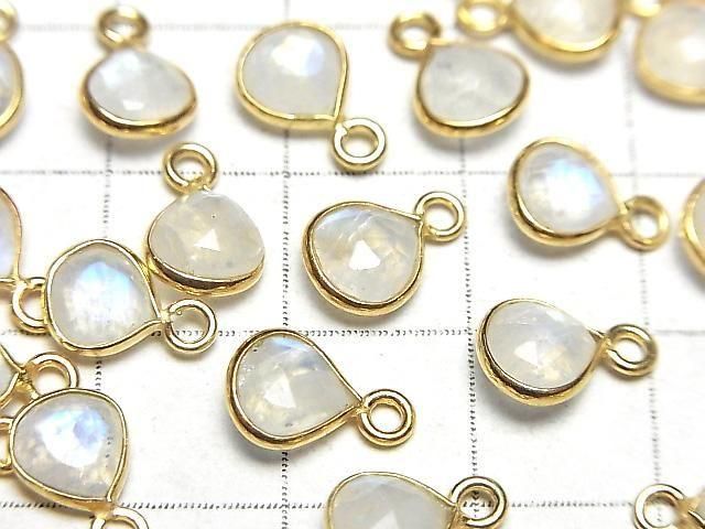 [Video]High Quality Rainbow Moonstone AA++ Bezel Setting Chestnut 7x7mm Rose Cut 18KGP 3pcs