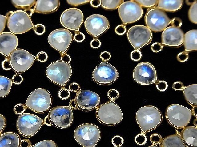 [Video]High Quality Rainbow Moonstone AA++ Bezel Setting Chestnut 7x7mm Rose Cut 18KGP 3pcs