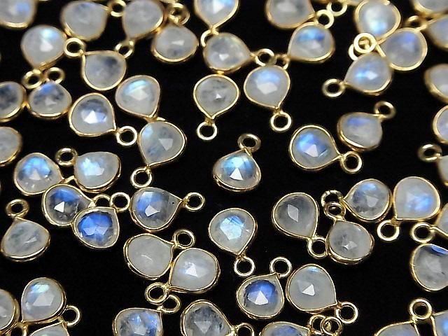 [Video]High Quality Rainbow Moonstone AA++ Bezel Setting Chestnut 7x7mm Rose Cut 18KGP 3pcs