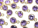 [Video]High Quality Amethyst AAA Bezel Setting Round Faceted 6.5x6.5mm 18KGP 3pcs