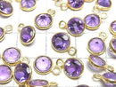 [Video]High Quality Amethyst AAA Bezel Setting Round Faceted 6.5x6.5mm 18KGP 3pcs