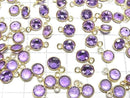 [Video]High Quality Amethyst AAA Bezel Setting Round Faceted 6.5x6.5mm 18KGP 3pcs