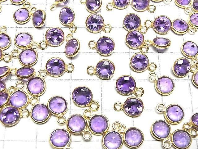 [Video]High Quality Amethyst AAA Bezel Setting Round Faceted 6.5x6.5mm 18KGP 3pcs