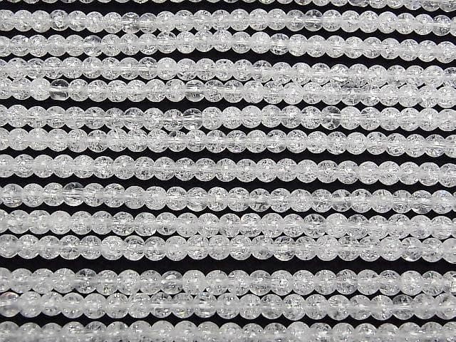 [Video]Cracked Crystal (Smelted Quartz) Round 4mm 1strand beads (aprx.15inch/37cm)