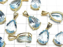[Video]High Quality Sky Blue Topaz AAA Pear Shape Concave Cut Pendant 14x10mm 18KGP 1pc