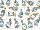 [Video]High Quality Sky Blue Topaz AAA Pear Shape Concave Cut Pendant 14x10mm 18KGP 1pc