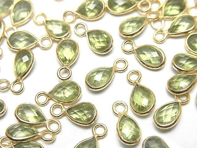 [Video]High Quality Peridot AAA- Bezel Setting Faceted Pear Shape 7x5mm 18KGP 2pcs