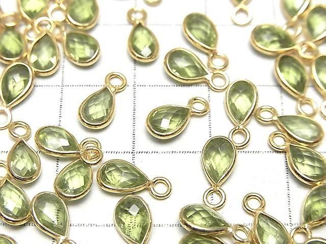 [Video]High Quality Peridot AAA- Bezel Setting Faceted Pear Shape 7x5mm 18KGP 2pcs