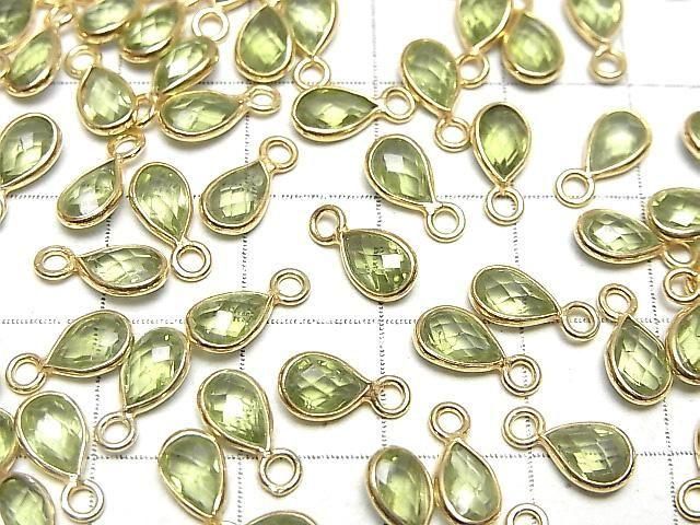 [Video]High Quality Peridot AAA- Bezel Setting Faceted Pear Shape 7x5mm 18KGP 2pcs
