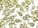 [Video]High Quality Peridot AAA- Bezel Setting Faceted Pear Shape 7x5mm 18KGP 2pcs