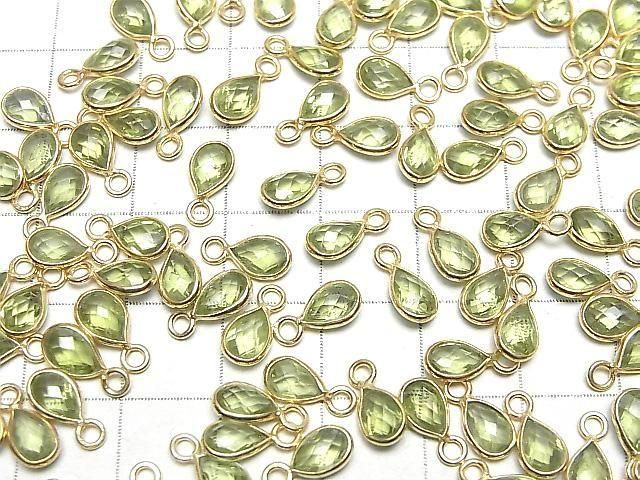 [Video]High Quality Peridot AAA- Bezel Setting Faceted Pear Shape 7x5mm 18KGP 2pcs
