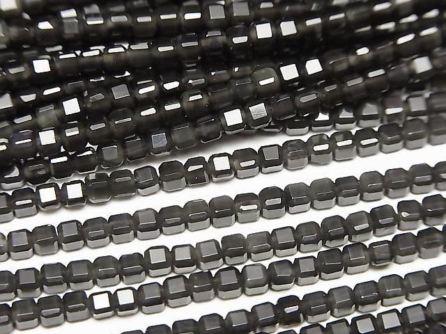 [Video] High Quality! Black Obsidian AAA Cube Shape 2x2x2mm 1strand beads (approx. 15 inches/36 cm)