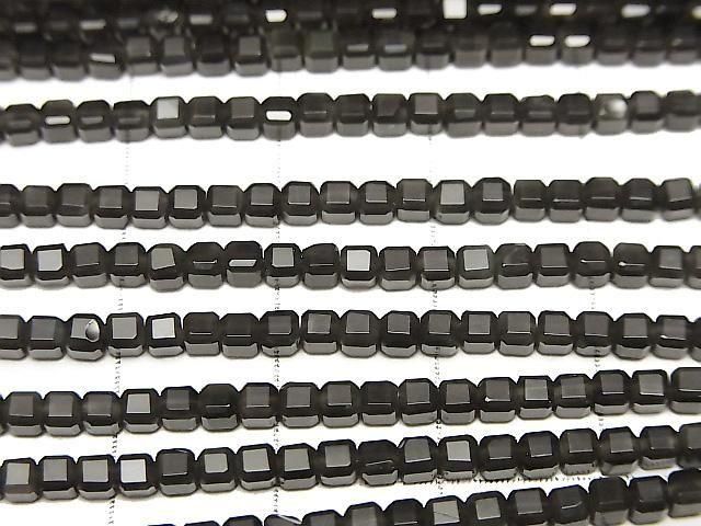 [Video] High Quality! Black Obsidian AAA Cube Shape 2x2x2mm 1strand beads (approx. 15 inches/36 cm)