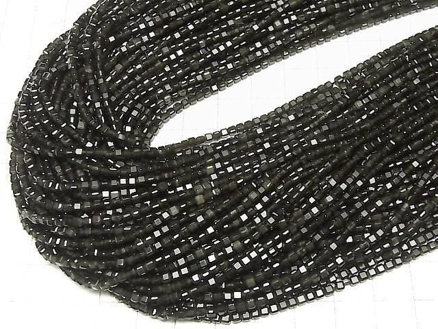 [Video] High Quality! Black Obsidian AAA Cube Shape 2x2x2mm 1strand beads (approx. 15 inches/36 cm)