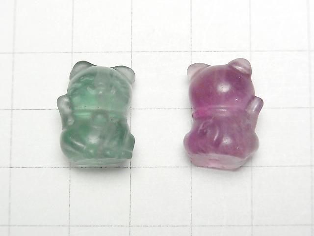 [Video] Multicolor Fluorite AAA- Lucky Cat Motif 18x13mm [Drilled Hole] 5pcs