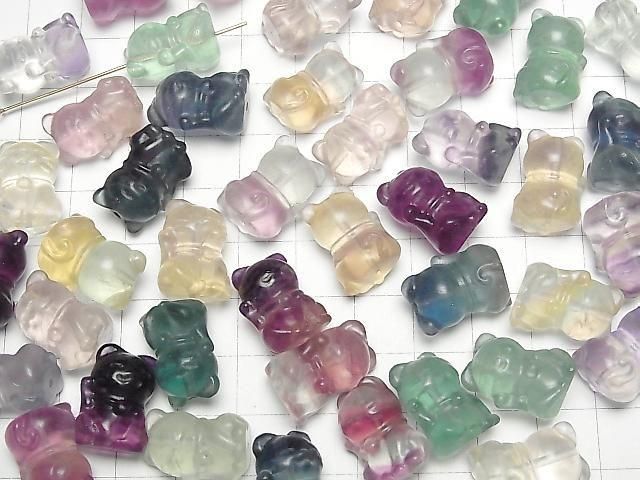 [Video] Multicolor Fluorite AAA- Lucky Cat Motif 18x13mm [Drilled Hole] 5pcs