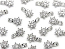 Metal parts CZ Charm, pendant flower 10.5x6.5mm silver color 3pcs