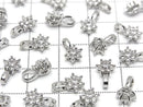 Metal parts CZ Charm, pendant flower 10.5x6.5mm silver color 3pcs