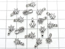 Metal parts CZ Charm, pendant flower 10.5x6.5mm silver color 3pcs
