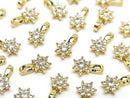 Metal parts CZ Charm, pendant flower 10.5x6.5mm gold color 3pcs