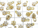 Metal parts CZ Charm, pendant flower 10.5x6.5mm gold color 3pcs