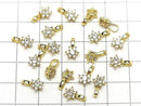 Metal parts CZ Charm, pendant flower 10.5x6.5mm gold color 3pcs
