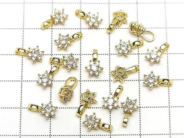 Metal parts CZ Charm, pendant flower 10.5x6.5mm gold color 3pcs