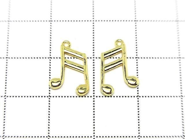 Metal parts Musical note motif (16th note) Charm 14x9mm Gold color 3pcs