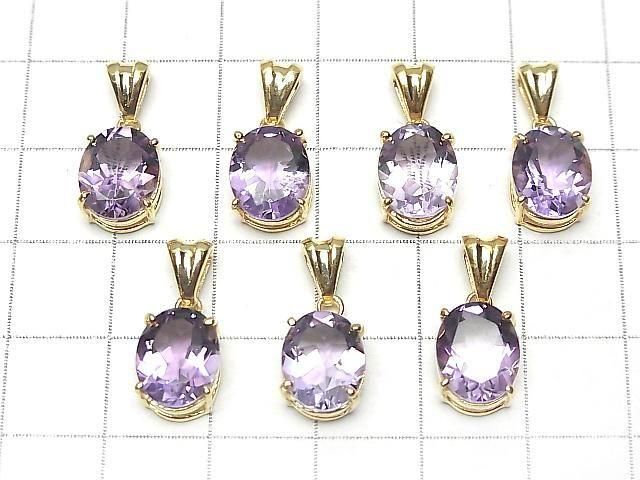 [Video]High Quality Amethyst AAA Oval Faceted Pendant 10x8mm 18KGP 1pc