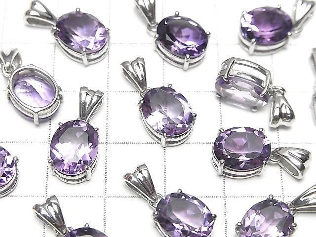 [Video]High Quality Amethyst AAA Oval Faceted Pendant 10x8mm Silver925 1pc
