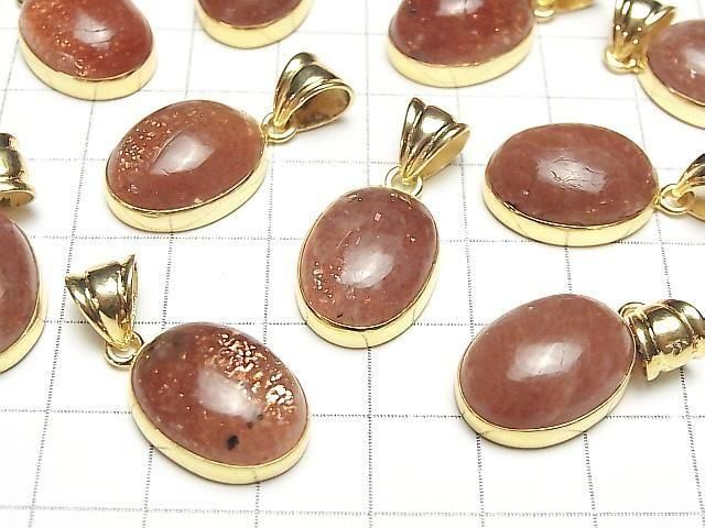 [Video]Sunstone AA++ Oval 19x14mm Pendant 18KGP 1pc
