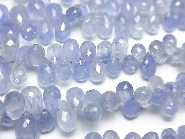 [Video]High Quality Ceylon Sapphire AAA- Drop Faceted Briolette half or 1strand beads (aprx.7inch/18cm)